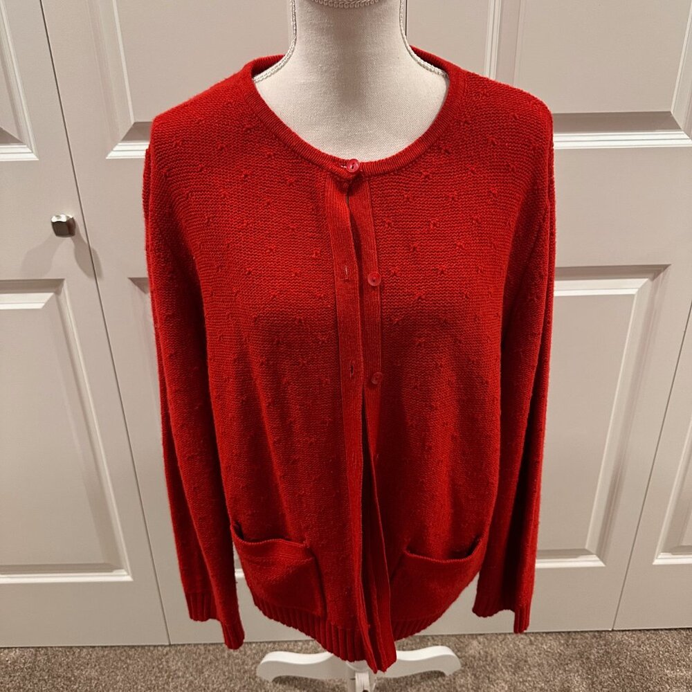 Red Allison Daley button-up cardigan sweater size large